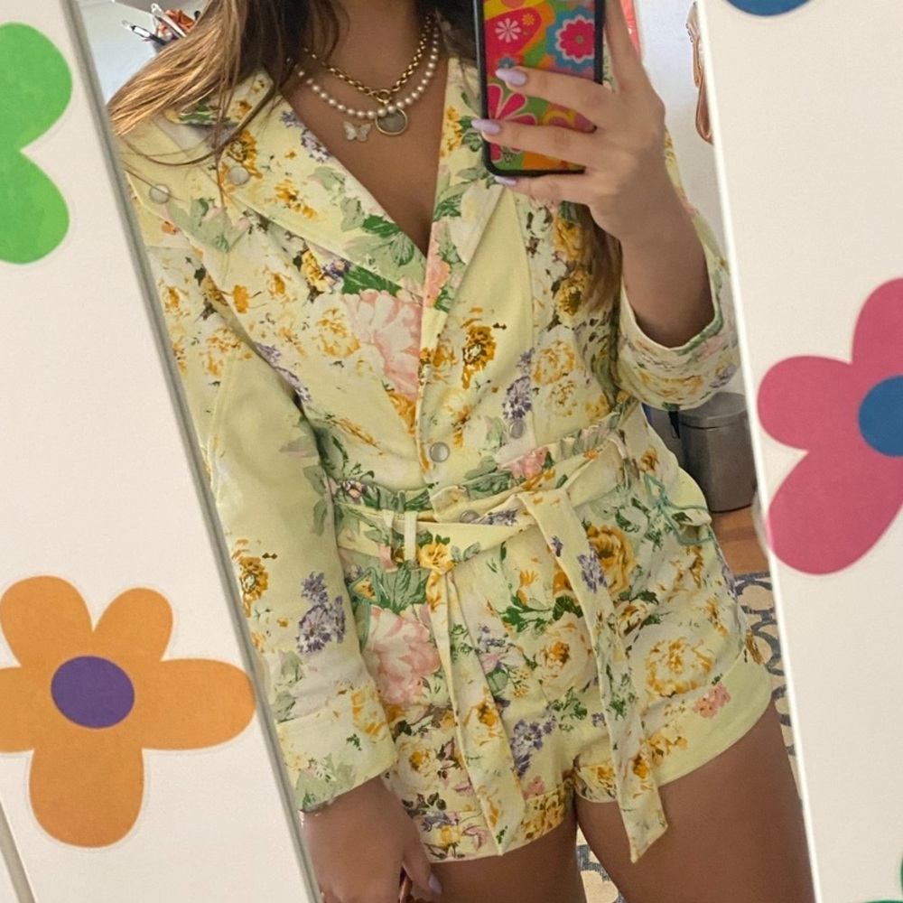 For Love and Lemons Chamomile Floral Denim Romper